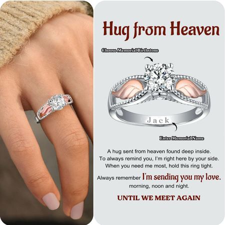Custom Personalized Heaven's Embrace Memorial Angel Wings Ring
